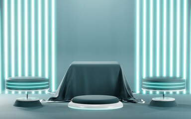 3D rendering of blank product background for cream cosmetics Modern blue pastel podium background