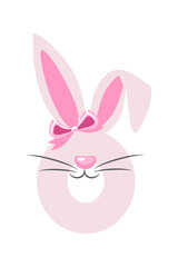 Funny bunny number 0 for kids. Zero digit in the form of a rabbit