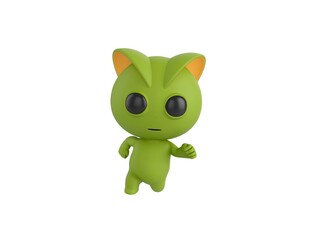 Green Monster character running front view in 3d rendering.