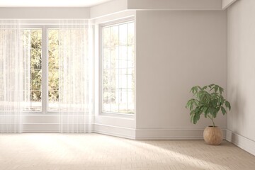 Fototapeta premium White empty room. Scandinavian interior design. 3D illustration