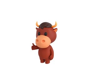 Little Bull character showing thumb up in 3d rendering.
