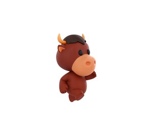 Little Bull character running in 3d rendering.