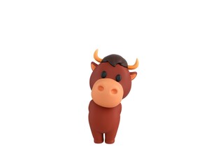 Fototapeta premium Little Bull character hides his hands behind his back in 3d rendering.