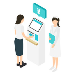 Fototapeta premium セルフレジを使う女性と看護師