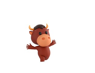 Little Bull character running happily in 3d rendering.