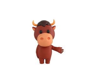 Little Bull character giving his hand in 3d rendering.