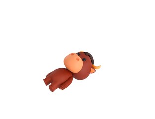 Little Bull character lying on floor in 3d rendering.