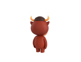 Little Bull character looking back in 3d rendering.