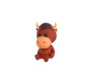Little Bull character sitting on the ground in 3d rendering.