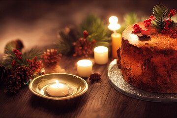Fototapeta na wymiar クリスマス, ケーキ, 食べ物, デザート, チョコ, デコレーション, 甘い, ろうそく, お祝い, 焼いた, 皿, おいしい, シュガー, Christmas, cake, food, dessert, chocolate, decoration, sweet, candle, celebration, baked, dish, delicious, sugar