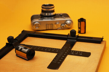 framing frame for developing and printing film photos. shallow depth of field