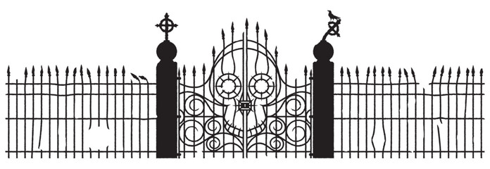 Cemetery Gate Silhouette - clean level element black on white