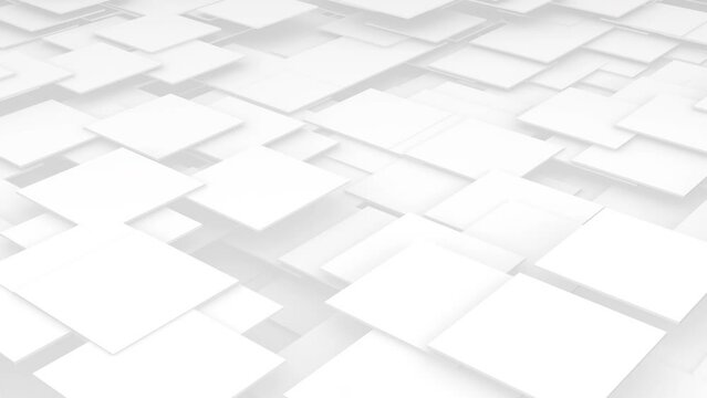 Abstract square overlap geometric surface animation. Clean white squares. Random motion background Seamless loop 4K
