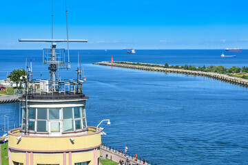 View from the lighthouse at the entrance to the port of Gdansk in Poland