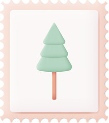 Christmas Postage Stamp with Christmas Tree 3D Icon Graphic Illustration on Transparent Background