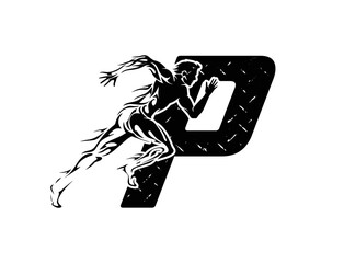 Running Man silhouette Logo Designs, sports and fitness logo with letter P