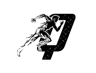 Athlete runner silhouette Logo design vector template. Letter Q logo with white background