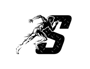 Running Man silhouette Logo with letter S, fitness and sports logo