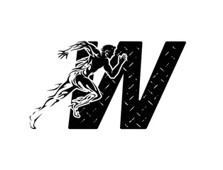 Athletics. Running man. Sport logo with letter W. Runner logo