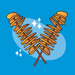 unique korean twisted potato yummy snack collection doodle illustration