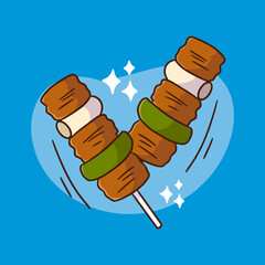 savory satay dish and food collection doodle illustration