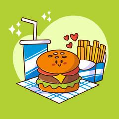tasty fast food meal dish and food collection doodle illustration