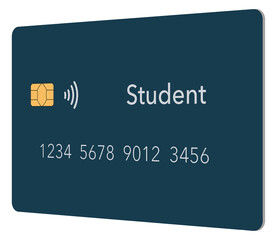 Here is a student credit card on a transparent background that is seen in a 3-d illustration.