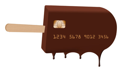 Here is an ice cream bar that looks like a credit card in an illustration about a credit freeze. It is on a transparent background that is seen in a 3-d illustration.