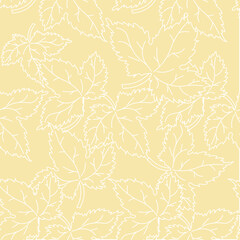 Leaves white outline seamless pattern on yellow for web, for print, for fabric print