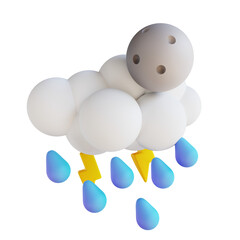 3D illustration heavy raining night with lightning