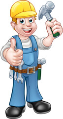 Handyman Carpenter Cartoon Character With Hammer