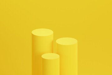 Simple yellow cylinders podium product display stand stock 3D illustration background
