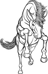An illustration of a horse rearing on its hind back legs