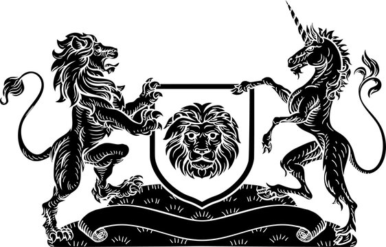 recommend clip art: Unicorn and Lion Heraldic Coat of Arms Crest