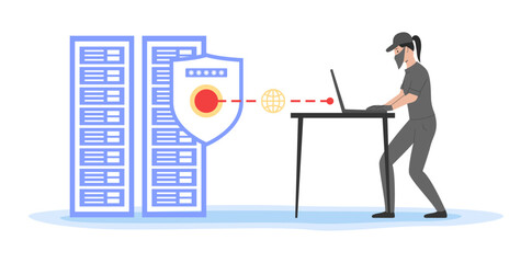 Hacker Attack and Cyber Criminals Phishing Stealing private Personal Data, User Login, Password, Document, Email and Credit Card. Phishing and Fraud. Cartoon Outline Linear Flat Vector Illustration