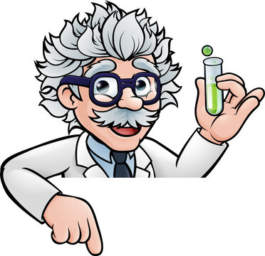 Scientist Cartoon Character Holding Test Tube