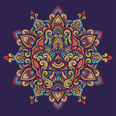 Hand of fatima hamsa vintage mandala illustration
