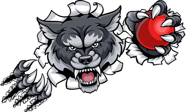 Wolf Cricket Mascot Breaking Background