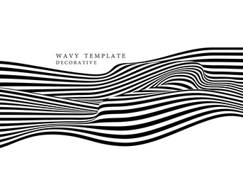 Abstract black and white op art lines pattern swirl wavy decorative template.