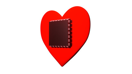 3D red heart with microchip in the transparent background