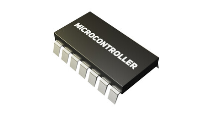 3D perspective rectangle microcontroller black with font in the transparent background 