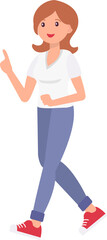 Cute cartoon people female woman character pointing at with right hand