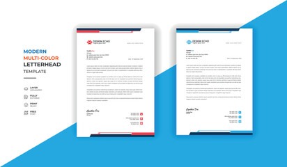 Professional corporate letterhead templates - clean creative modern vector Official business letterhead templates red and blue template - 01