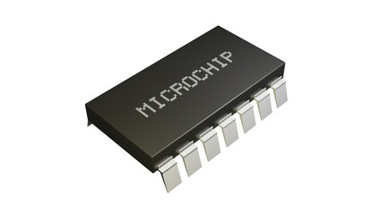 3D perspective rectangle microchip black with digital font style in the transparent background