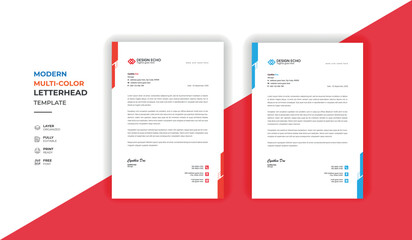 Professional corporate letterhead templates - clean creative modern vector Official business letterhead templates red and blue template - 04