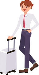 Cute cartoon people male man character standing by a luggage