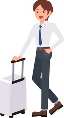 Cute cartoon people male man character standing by a luggage