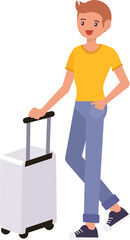 Cute cartoon people male man character standing by a luggage
