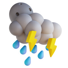 3D illustration heavy raining night with lightning