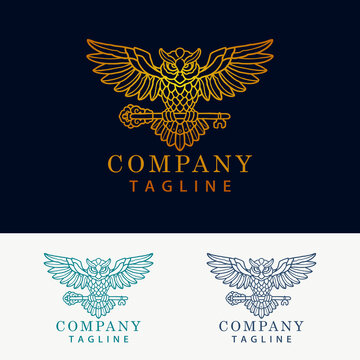 Luxury owl and the key monoline logo